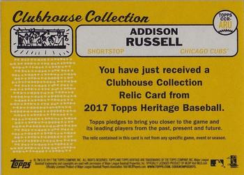 2017 Topps Heritage - Clubhouse Collection Relics #CCR-ARU Addison Russell Back