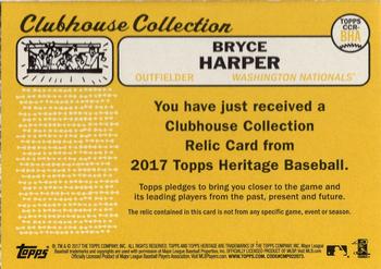 2017 Topps Heritage - Clubhouse Collection Relics #CCR-BHA Bryce Harper Back
