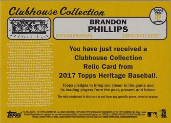 2017 Topps Heritage - Clubhouse Collection Relics #CCR-BP Brandon Phillips Back