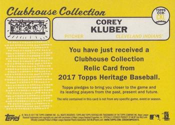 2017 Topps Heritage - Clubhouse Collection Relics #CCR-CKL Corey Kluber Back