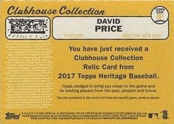 2017 Topps Heritage - Clubhouse Collection Relics #CCR-DP David Price Back