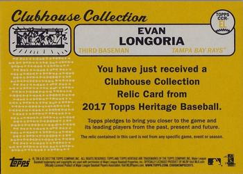 2017 Topps Heritage - Clubhouse Collection Relics #CCR-EL Evan Longoria Back
