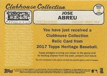 2017 Topps Heritage - Clubhouse Collection Relics #CCR-JA Jose Abreu Back