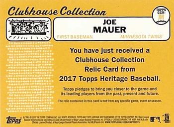 2017 Topps Heritage - Clubhouse Collection Relics #CCR-JM Joe Mauer Back