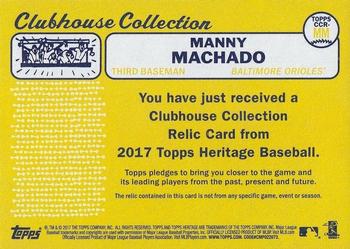 2017 Topps Heritage - Clubhouse Collection Relics #CCR-MM Manny Machado Back