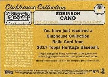 2017 Topps Heritage - Clubhouse Collection Relics #CCR-RC Robinson Cano Back