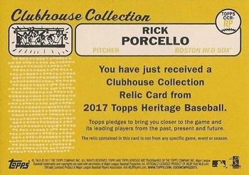 2017 Topps Heritage - Clubhouse Collection Relics #CCR-RP Rick Porcello Back