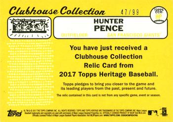 2017 Topps Heritage - Clubhouse Collection Relics Gold #CCR-HP Hunter Pence Back