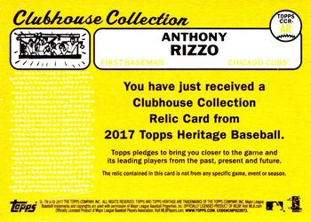 2017 Topps Heritage - Clubhouse Collection Relics Gold #CCR-AR Anthony Rizzo Back