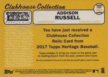 2017 Topps Heritage - Clubhouse Collection Relics Gold #CCR-ARU Addison Russell Back