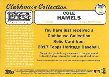2017 Topps Heritage - Clubhouse Collection Relics Gold #CCR-CH Cole Hamels Back