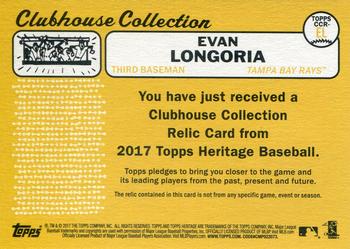 2017 Topps Heritage - Clubhouse Collection Relics Gold #CCR-EL Evan Longoria Back