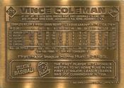 1986 Topps Gallery of Champions Bronze #370 Vince Coleman Back