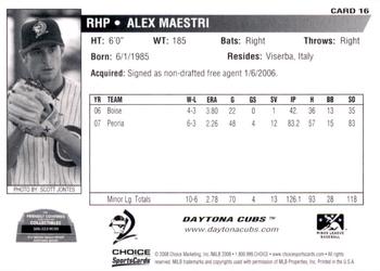 2008 Choice Daytona Cubs #16 Alex Maestri Back