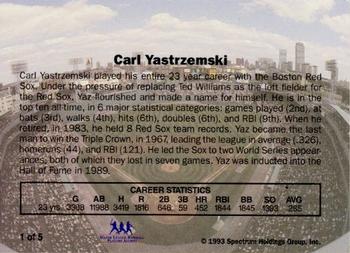 1993 Spectrum Diamond Club Red Sox #1 Carl Yastrzemski Back