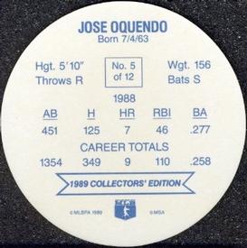 1989 Bimbo Super Stars Discs #5 Jose Oquendo Back