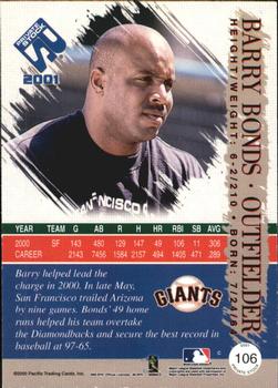 2001 Pacific Private Stock #106 Barry Bonds Back