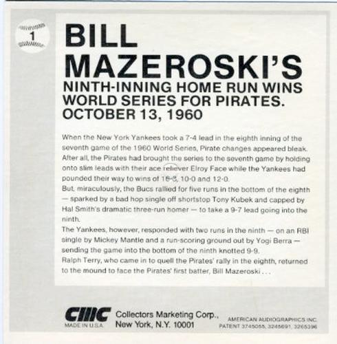 1979 CMC Talking Baseball Cards #1 Bill Mazeroski Back
