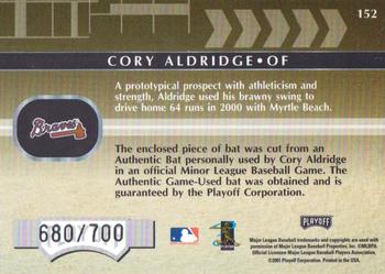 2001 Playoff Absolute Memorabilia #152 Cory Aldridge Back