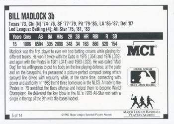 1992 MCI MLBPA Ambassadors of Baseball #5 Bill Madlock Back