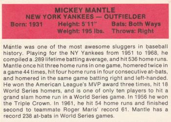 1987 Hygrade All-Time Greats - Promos (Red Backs) #NNO Mickey Mantle Back