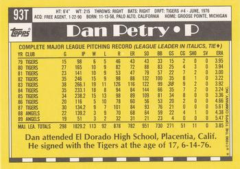 1990 Topps Traded #93T Dan Petry Back