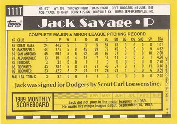 1990 Topps Traded #111T Jack Savage Back