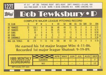 1990 Topps Traded #122T Bob Tewksbury Back