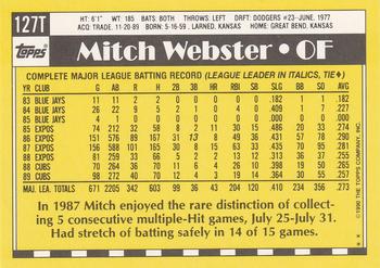 1990 Topps Traded #127T Mitch Webster Back