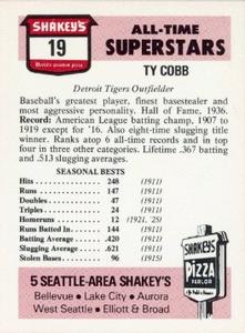 1977 Shakey's Pizza #19 Ty Cobb Back