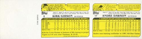 1982 Topps Squirt - Panels 2 Players #6 / 17 Kirk Gibson / Andre Dawson Back