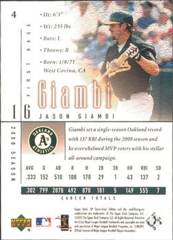 2001 SP Game Used Edition #4 Jason Giambi Back