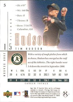 2001 SP Game Used Edition #5 Tim Hudson Back
