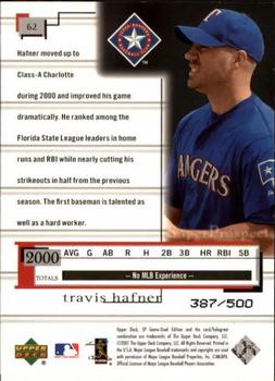 2001 SP Game Used Edition #62 Travis Hafner Back