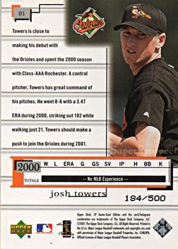 2001 SP Game Used Edition #81 Josh Towers Back