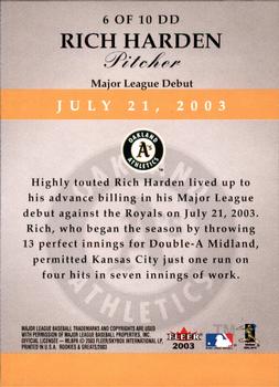 2003 Fleer Rookies & Greats - Dynamic Debuts #6DD Rich Harden Back