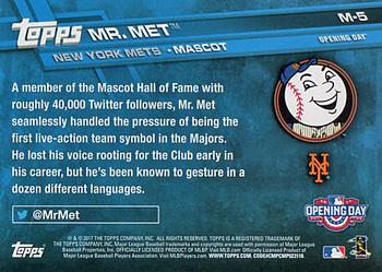 2017 Topps Opening Day - Mascots #M-5 Mr. Met Back