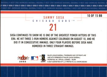 2003 Fleer Showcase - Baseball's Best #10BB Sammy Sosa Back