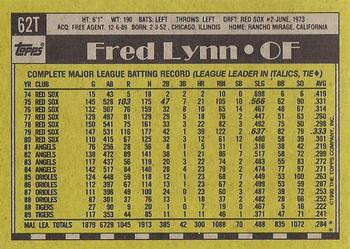 1990 Topps Traded - Gray Card Stock (Pack Version) #62T Fred Lynn Back