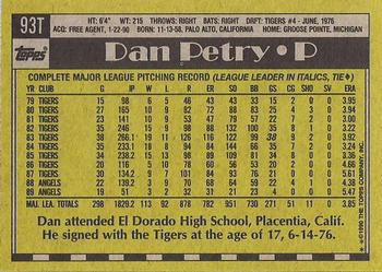 1990 Topps Traded - Gray Card Stock (Pack Version) #93T Dan Petry Back
