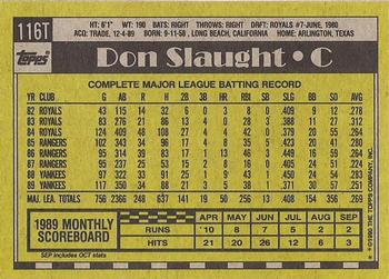 1990 Topps Traded - Gray Card Stock (Pack Version) #116T Don Slaught Back