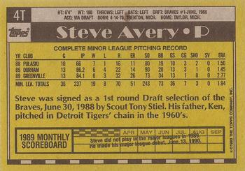 1990 Topps Traded - Gray Card Stock (Pack Version) #4T Steve Avery Back