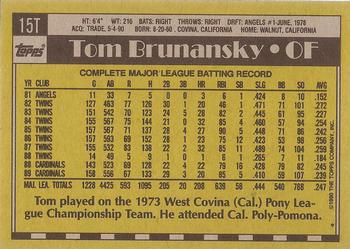 1990 Topps Traded - Gray Card Stock (Pack Version) #15T Tom Brunansky Back
