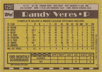 1990 Topps Traded - Gray Card Stock (Pack Version) #125T Randy Veres Back