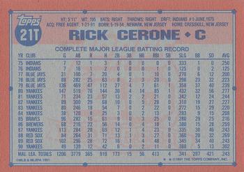 1991 Topps Traded - Gray Card Stock (Pack Version) #21T Rick Cerone Back