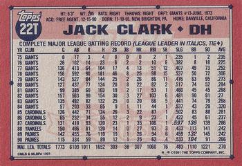 1991 Topps Traded - Gray Card Stock (Pack Version) #22T Jack Clark Back