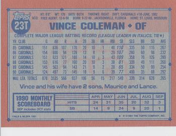 1991 Topps Traded - Gray Card Stock (Pack Version) #23T Vince Coleman Back