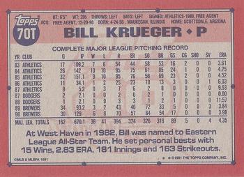 1991 Topps Traded - Gray Card Stock (Pack Version) #70T Bill Krueger Back