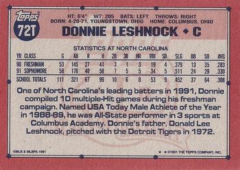1991 Topps Traded - Gray Card Stock (Pack Version) #72T Donnie Leshnock Back