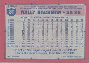 1991 Topps Traded - Gray Card Stock (Pack Version) #3T Wally Backman Back